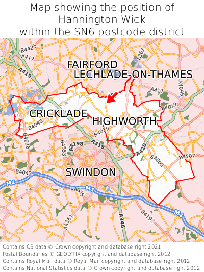 Map showing location of Hannington Wick within SN6