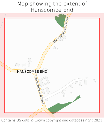 Map showing extent of Hanscombe End as bounding box