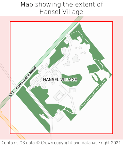 Map showing extent of Hansel Village as bounding box