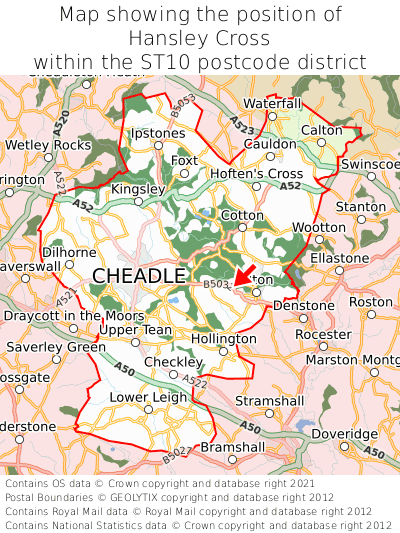 Map showing location of Hansley Cross within ST10