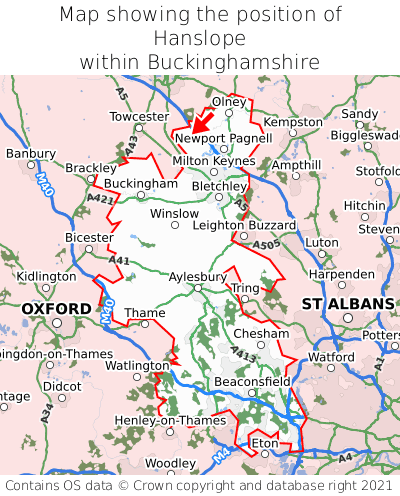 Map showing location of Hanslope within Buckinghamshire
