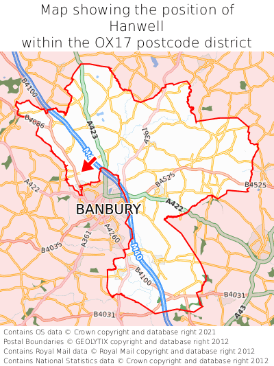 Map showing location of Hanwell within OX17
