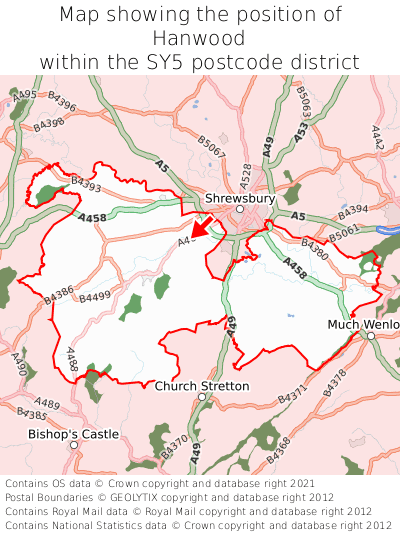 Map showing location of Hanwood within SY5