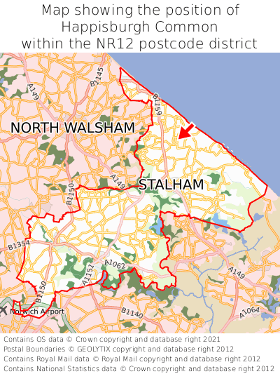 Map showing location of Happisburgh Common within NR12