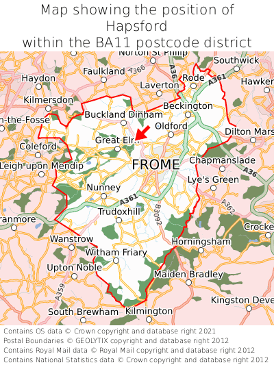 Map showing location of Hapsford within BA11