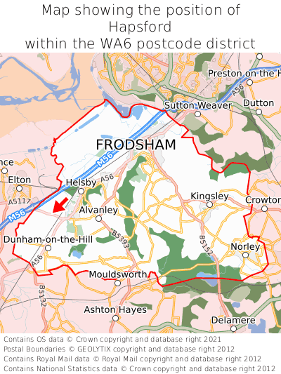 Map showing location of Hapsford within WA6