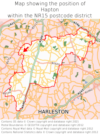 Map showing location of Hapton within NR15