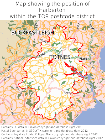 Map showing location of Harberton within TQ9