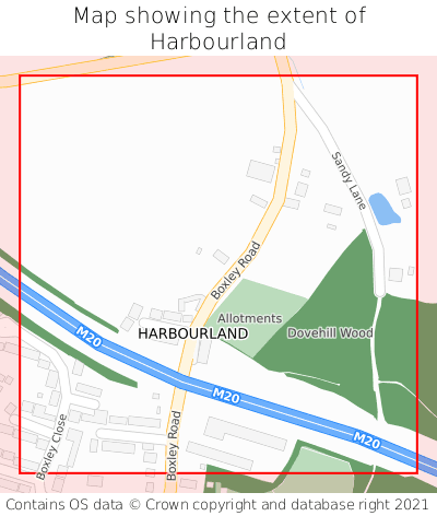 Map showing extent of Harbourland as bounding box