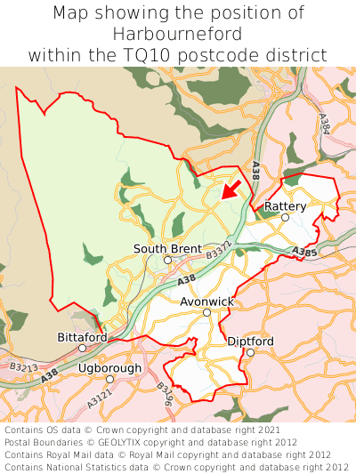 Map showing location of Harbourneford within TQ10