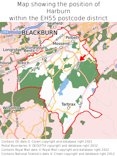 Map showing location of Harburn within EH55