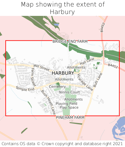 Map showing extent of Harbury as bounding box