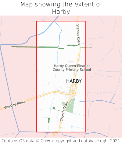 Map showing extent of Harby as bounding box