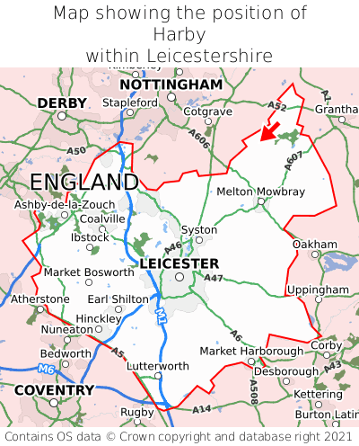 Map showing location of Harby within Leicestershire