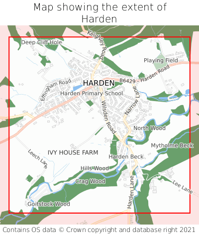 Map showing extent of Harden as bounding box
