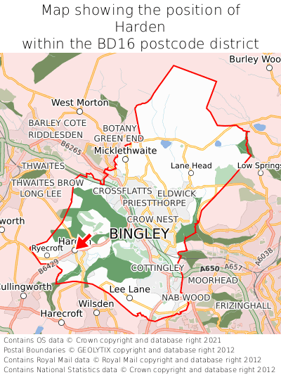 Map showing location of Harden within BD16