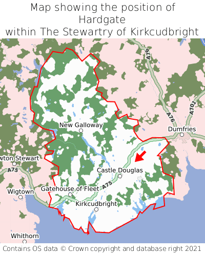 Map showing location of Hardgate within The Stewartry of Kirkcudbright