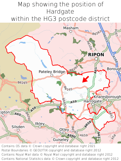 Map showing location of Hardgate within HG3