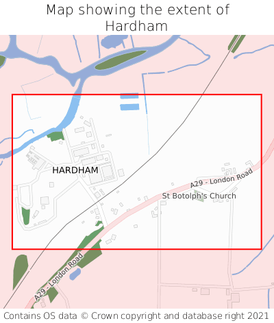 Map showing extent of Hardham as bounding box