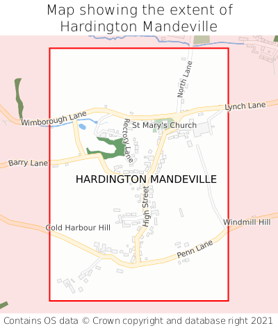 Map showing extent of Hardington Mandeville as bounding box