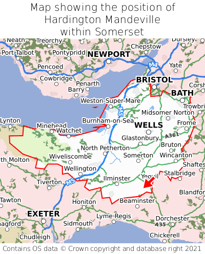 Map showing location of Hardington Mandeville within Somerset
