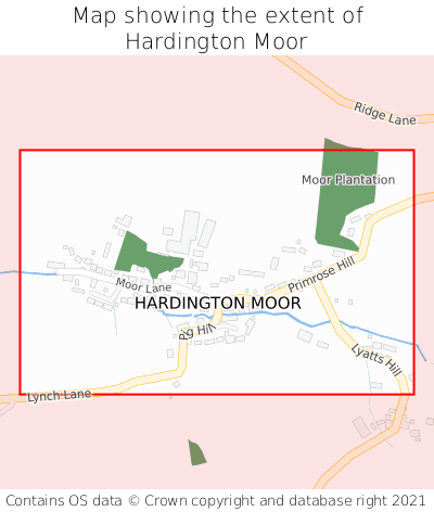 Map showing extent of Hardington Moor as bounding box