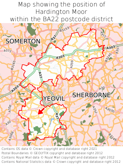 Map showing location of Hardington Moor within BA22