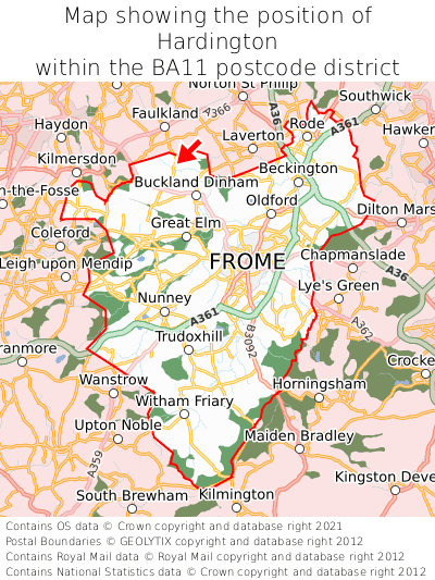 Map showing location of Hardington within BA11