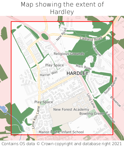 Map showing extent of Hardley as bounding box
