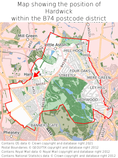 Map showing location of Hardwick within B74