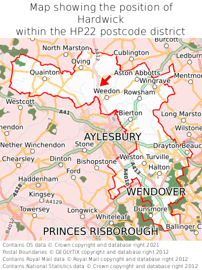 Map showing location of Hardwick within HP22