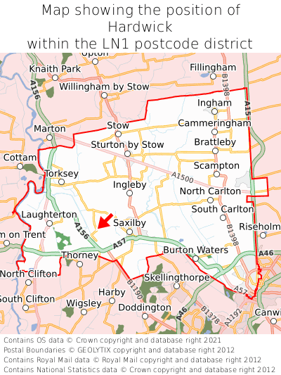 Map showing location of Hardwick within LN1