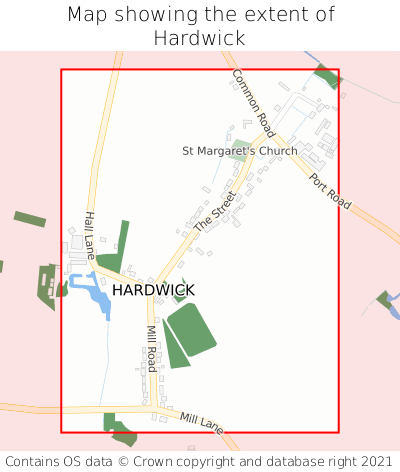 Map showing extent of Hardwick as bounding box