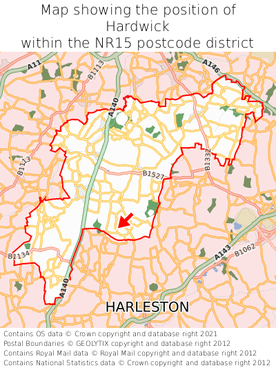 Map showing location of Hardwick within NR15