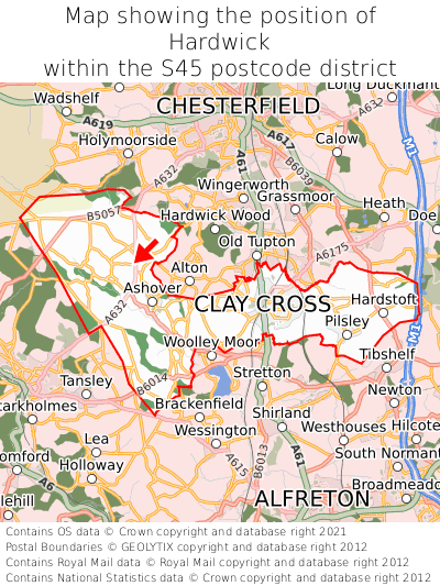 Map showing location of Hardwick within S45