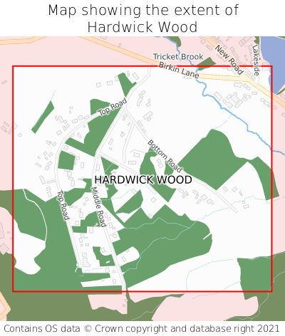 Map showing extent of Hardwick Wood as bounding box
