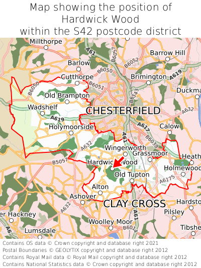 Map showing location of Hardwick Wood within S42