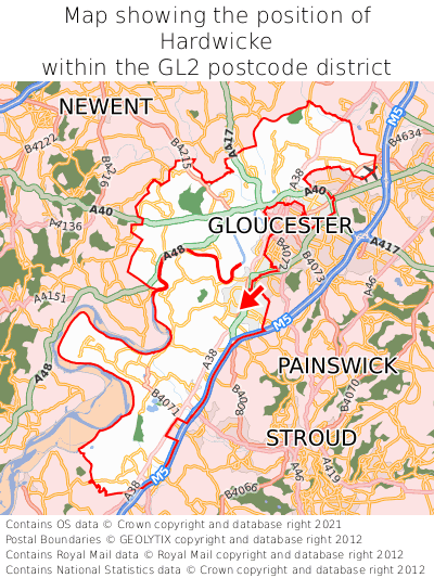 Map showing location of Hardwicke within GL2
