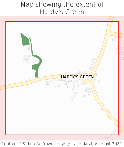 Map showing extent of Hardy's Green as bounding box