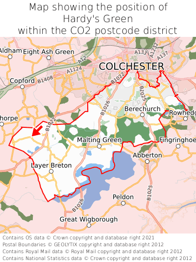 Map showing location of Hardy's Green within CO2