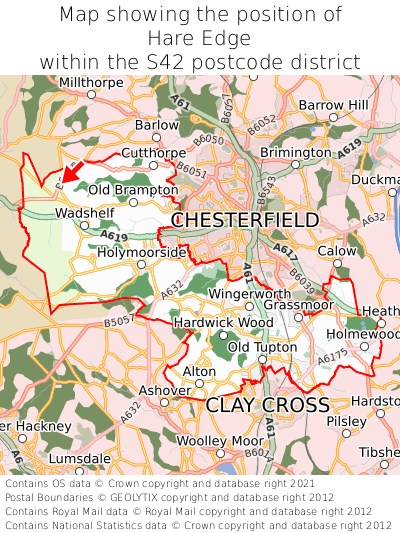 Map showing location of Hare Edge within S42