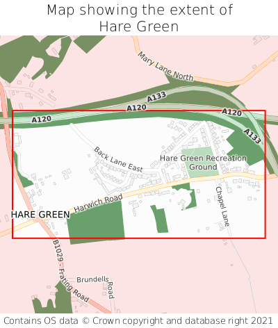 Map showing extent of Hare Green as bounding box