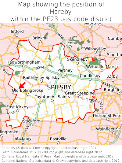 Map showing location of Hareby within PE23