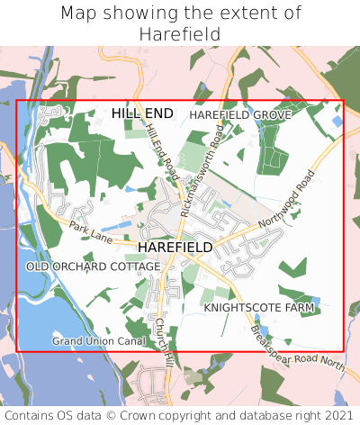 Map showing extent of Harefield as bounding box