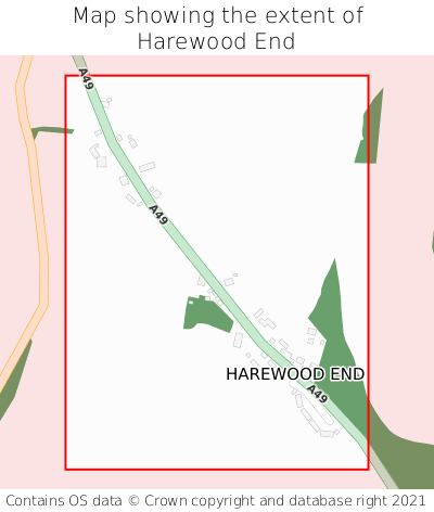 Map showing extent of Harewood End as bounding box