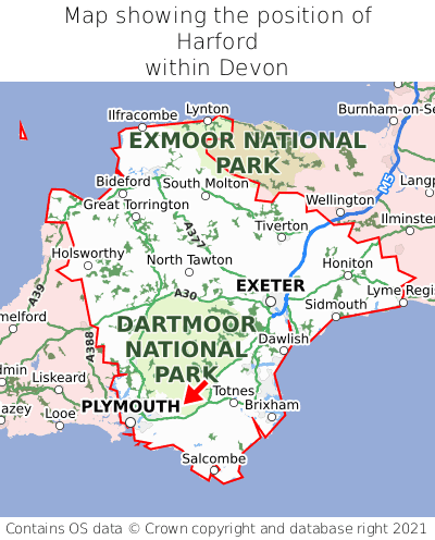 Map showing location of Harford within Devon