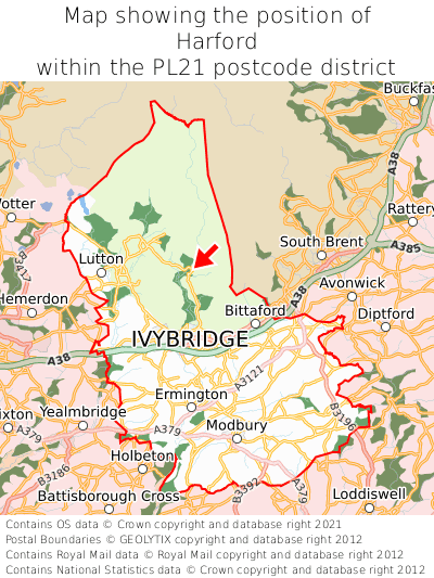 Map showing location of Harford within PL21