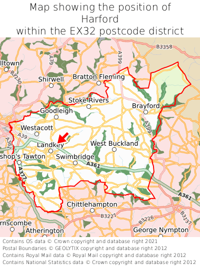 Map showing location of Harford within EX32