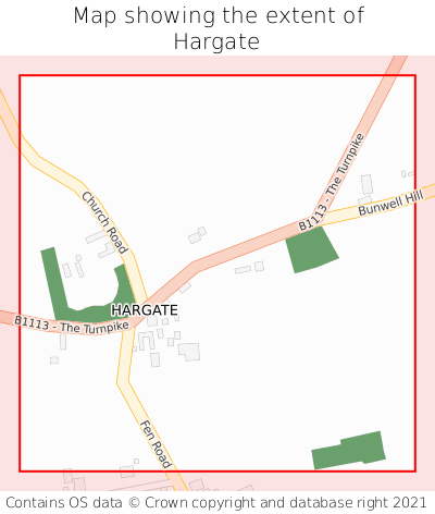 Map showing extent of Hargate as bounding box