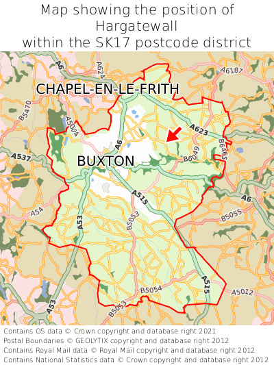 Map showing location of Hargatewall within SK17